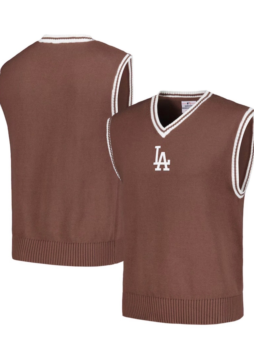 Men's Los Angeles Dodgers PLEASURES Brown Knit V-Neck Pullover Sweater Vest
